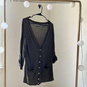 Army green quarter sleeve cardigan sweater.